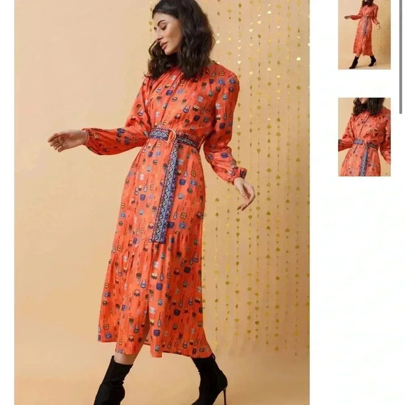 Emily Lovelock Teatime Midi Dress - Orange - Picture 1 of 10